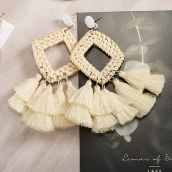 Brandy Melville Jewelry - Betsey Johnson Rattan Wicker Straw Dangle Earrings